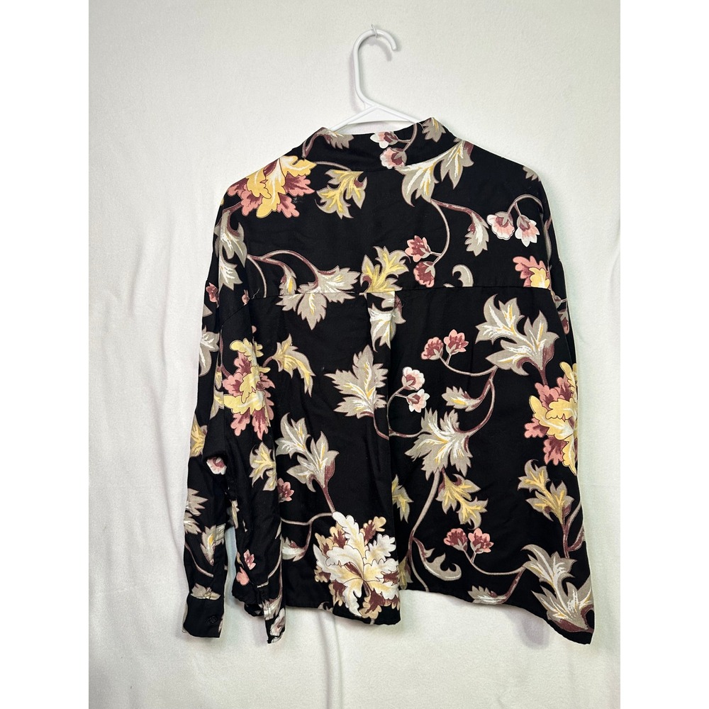 Premium Organic Black Floral Lyocell Blouse Women's Medium Relaxed Boho - Picture 6 of 9